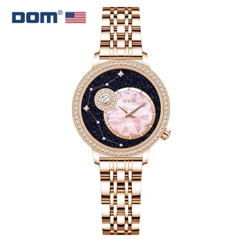 DOM Luxusné Módne dámske Hodinky klasické ružové zlato jednoduché Žien Quartz hodinky vodotesné, Hviezdna dial G-1673