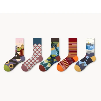 Pánske trendové Európske a Americké ulici tvorivé abstraktné retro štýl pár bavlnené ponožky