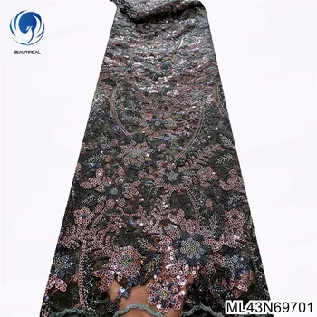 Elegantné Socialite Temperament Afriky Sequin Čipky Textílie a Perlové Sequin Čipky Textílie dámske oblečenie ML43N697