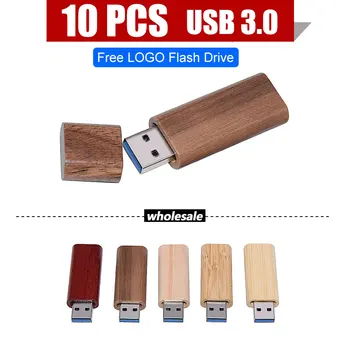 10PCS za veľa Voľného Logo Drevené USB 3.0 dreva usb flash disk kl ' úč 4 GB 8 GB 16 GB 32 GB, 64 GB memory stick veľkoobchod pre svadbu