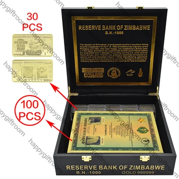 Veľké Zimbabwe Certifikát s Box a Gold Bar Googolplex Kontajnerov Zlatej Fólie Bankoviek s UV Svetlo poradové Číslo