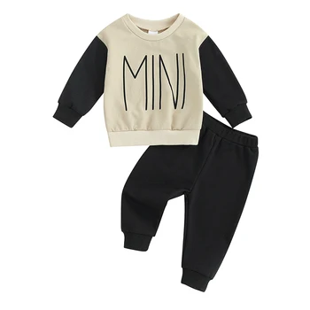 Baby Boy 2 Kus Oblečenie s Dlhým Rukávom List Tlač Mikina a Elastické Nohavice pre Batoľa Jeseň Oblečenie