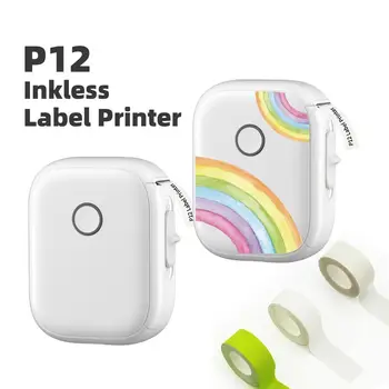 P12 Inkless Mobile Printer 203dpi Mini Pocket Tlačiareň štítkov Prenosné Tepelný Stroj pre 12-15 mm Štítky