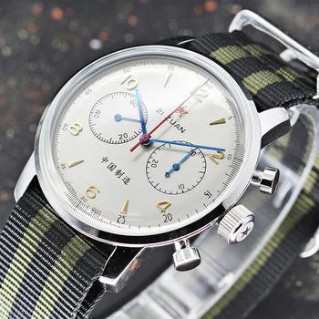 42mm 1963 Chronograf Air Force Mechanické Hodinky 21 Zuan Pilot ST19 Pohyb s Gooseneck Sapphire Hardlex Náramkové hodinky