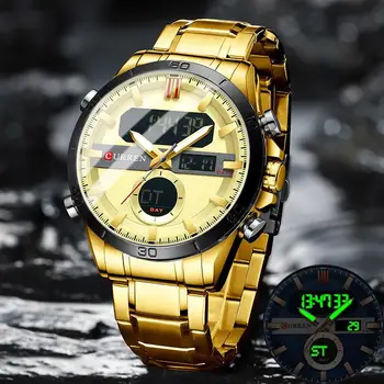 Curren Móda Šport Gold pánske Digitálne Hodinky z Nerezovej Ocele Chronograf Luminou Náramkové hodinky Led Muž Náramkové Hodinky pre Mužov