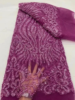 Luxusné Afriky Čipky Textílie 2023 Vysokej Kvality fialová Flitrami Čistý Elastickej Čipky francúzskej Čipky Textílie Nigérijský pre Ženy Šaty DP