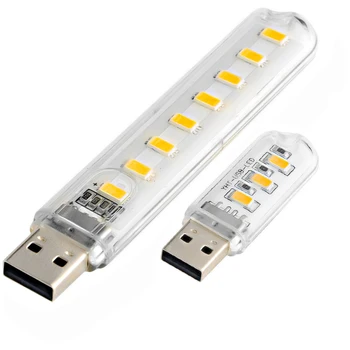 3LED 8LED Mini Usb LED FlashlightWork Ľahké Prenosné Pochodeň Lampa Biela Teplá Biela Svetla na Čítanie, USB Nabíjania Počítača Svetlo