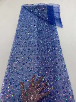 Luxusné Modrá Afriky Čipky Textílie Ťažké Perličiek Tylu Čipky, Výšivky 2023 Vysokej Kvality, Novej francúzskej Čipky pre Svadobné Šaty WS30R