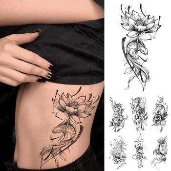 Čierna Zlatá Rybka Kapor Nepremokavé Dočasné Tetovanie Nálepky Lotus Fox Ženy Festival Kvet Rameno Rukáv Tetovanie Body Art Falošné Tatto Mužov