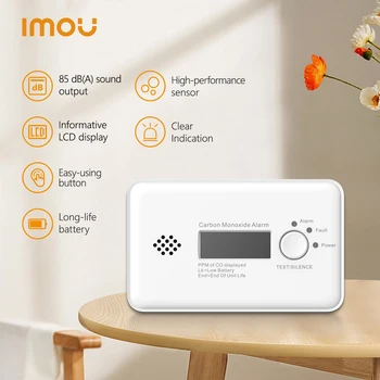 IMOU Smart Samostatný Oxid Uhoľnatý Alarm Krytý CO Detektor s Vymeniteľné Batérie 85 DB Bzučiak Informatívny LCD displej