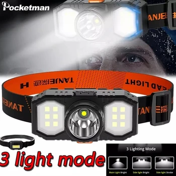 Silný COB LED Svetlomet 3 Svetelné Režimy USB Nabíjateľné Svetlometu Nepremokavé Vedúci svetlo Super Jasná Hlavu Blesku