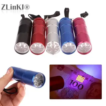 1Pcs Inovatívny A Praktický Mini Fluorescenčné Agent Detekciu Bankoviek Kontroly Lampa 9LED Ultrafialové Baterka Nové