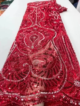 Africké Čipky Textílie Ručné Korálky Výšivky Francúzskej Čipky A Tylu Textílie Na Strane Nigérijský Luxusné Sequines Čipky Textílie Svadbu