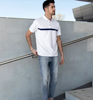 W4622 - letné nové pánske Polo Tričko pánske krátke rukávy Korálkové bavlna biela Klope T-shirt.J8486