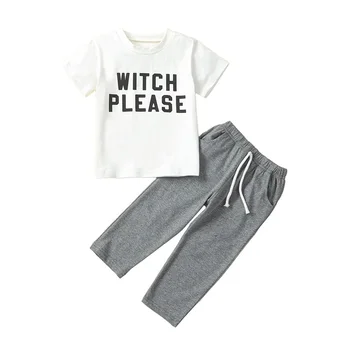 Baby Deti Chlapci 2-kus Oblečenie, Krátke Listy, Tlač T-shirt s Dlhé Nohavice Letné Oblečenie