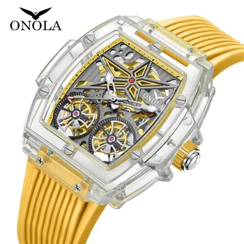 ONOLA hodinky módnej značky luxusné Aurona dvojité zotrvačníka automatické mechanické hodinky pánske silikónové vodotesné hodinky