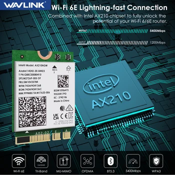 WAVLINK WiFi 6E Bezdrôtová Karta Intel AX210 Tri-Band 5400Mbps 2.4 GHz/5 ghz/6GHz Sieťový Adaptér Bluetooth5.3 WiFi Modul Pre Notebook