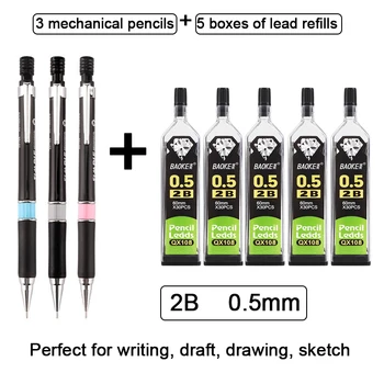 Plastové Mechanickej Ceruzky 0,5 mm 2B infinity Ceruzka pre Písanie Skicovanie 3 mechanické ceruzky + 5 políčok školské potreby
